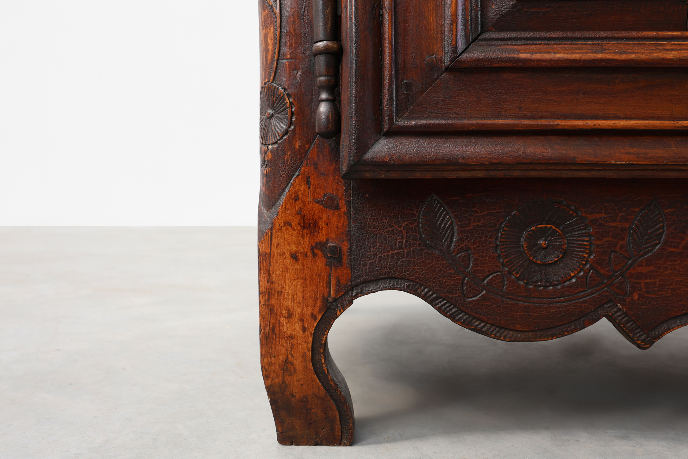 Rare French provincial carved cabinet or buffet with great patina, dated 1841thumbnail